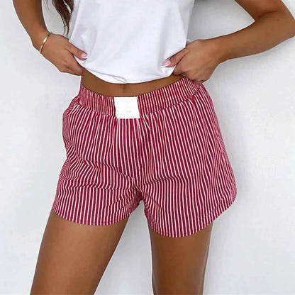 Womens Y2K Elastic Waisted Striped Shorts Pyjamas Bottoms Loungewear Summer Beach Wide Leg Boxers Boyshorts