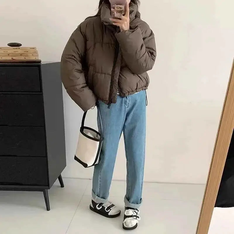 Women Solid Loose Puffer Jacket Winter Coat Warmth And Comfort For Daily Wear TeenStylo