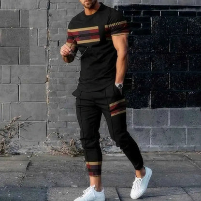 2024 Hot Selling Mens Two Piece Sports Jogging Set With 3D Printed Summer Casual Short Sleeve T Shirt And Pants
