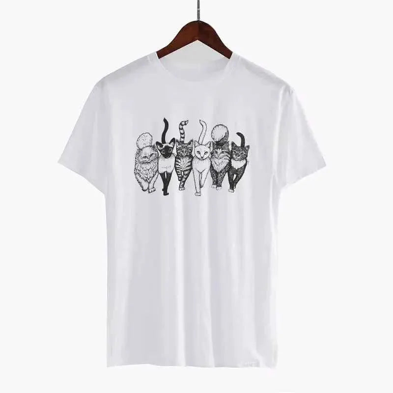 Cat Gang Drawing Womens T Shirt Graphic Tee Soft Cotton Casual Fit For Women TeenStylo