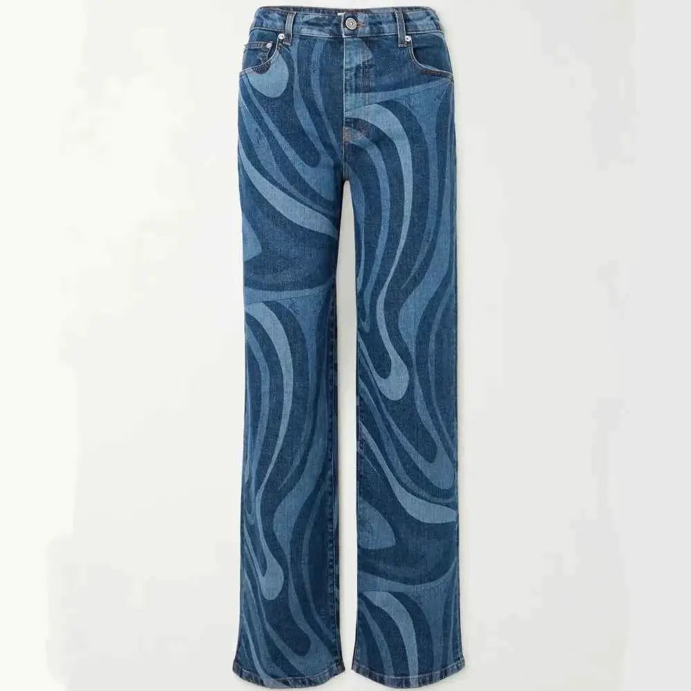 Women High Waist Wide Leg Denim Jeans Trousers Shiny Straight Long Pants Casual 2025 Autumn Winter