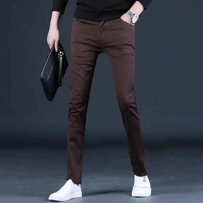 Men's Coffee Colored Casual Pants Korean Style Slim Fit Straight Trousers For Everyday Wear