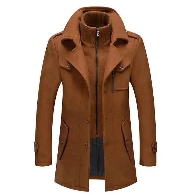 Mens Wool Coat Autumn Winter Double Collar Thick Jacket Single Breasted Trench Coat Casual Wool Blends Overcoat