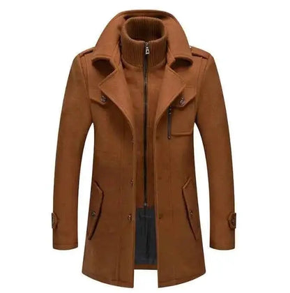 Mens Wool Coat Autumn Winter Double Collar Thick Jacket Single Breasted Trench Coat Casual Wool Blends Overcoat