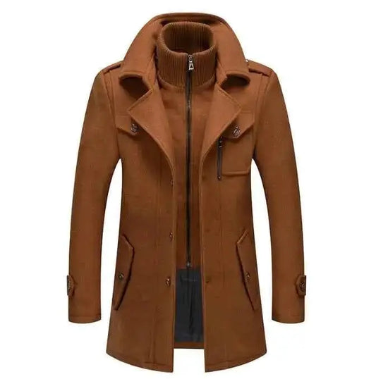 Mens Wool Coat Autumn Winter Double Collar Thick Jacket Single Breasted Trench Coat Casual Wool Blends Overcoat