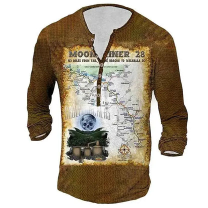 Vintage Men's Compass Graphic Long Sleeve Tee Oversized Streetwear 3D Print For Men