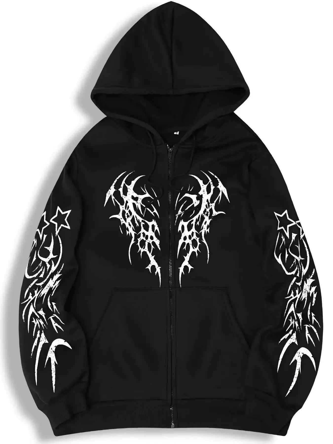 New Hooded Zip Up Hoodie Unisex Winter 100 Percent Cotton Gothic Print Vintage Fleece Sweatshirt Y2K Oversized