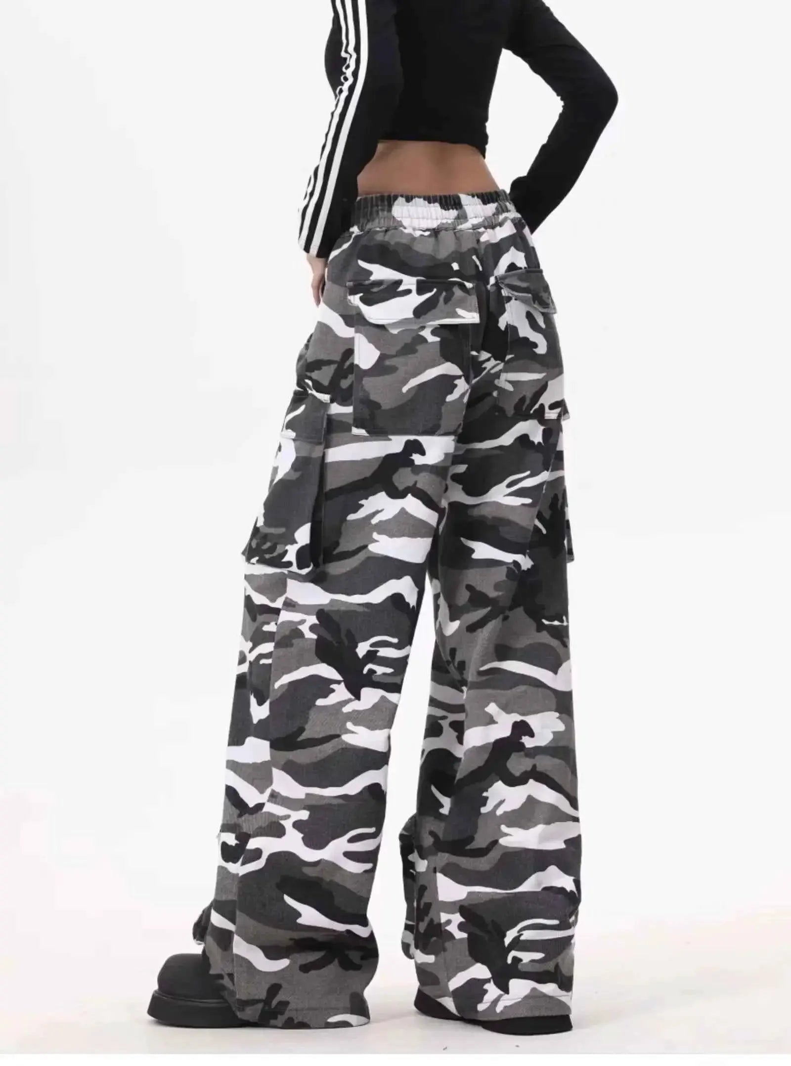 Y2K Baggy Cargo Pants Women Camouflage Print Wide Leg Joggers Hip Hop Streetwear Drawstring Casual Trousers