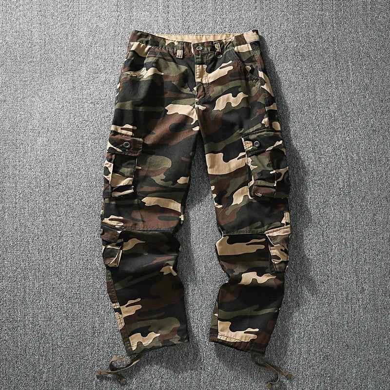 Men's Tactical Cargo Pants Camo Loose Fit Straight Leg Casual Sportswear Trousers