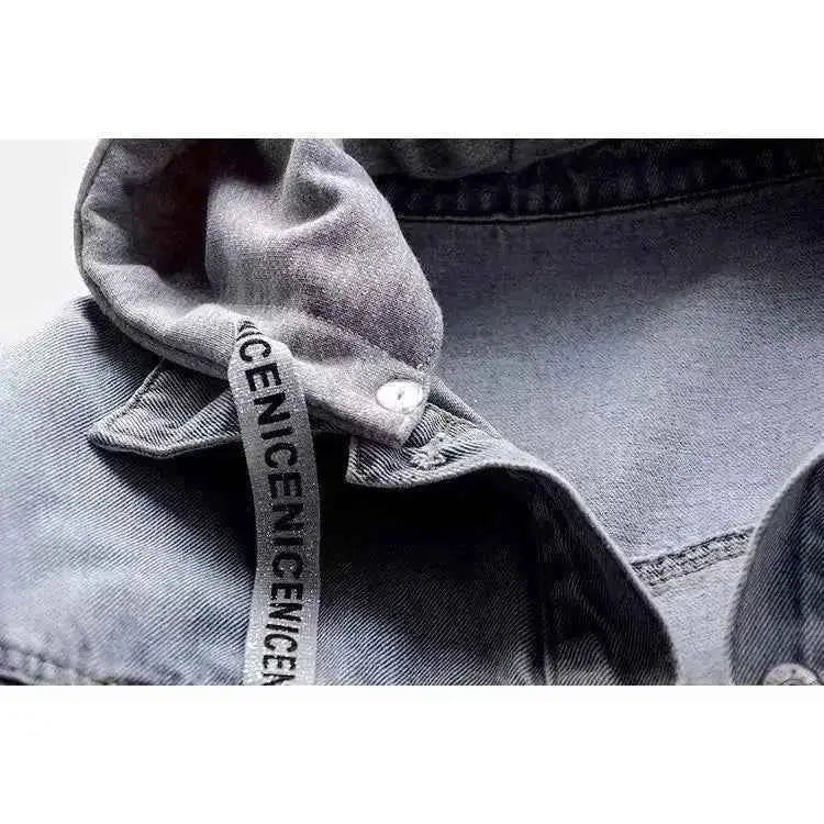 Women Hooded Denim Jacket Spring Autumn With Long Sleeves And Big Pockets Korean Style Single Breasted