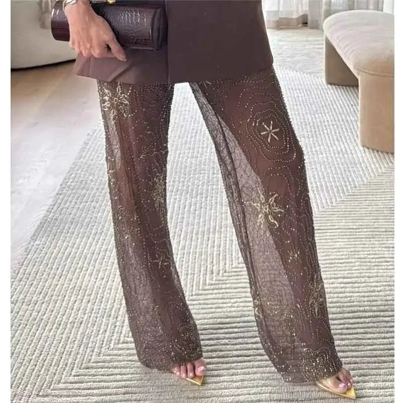 Sequin Baggy Pants For Women Beaded Wide Leg Trousers TeenStylo S M L Sizes Included