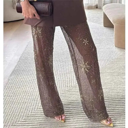 Sequin Baggy Pants For Women Beaded Wide Leg Trousers TeenStylo S M L Sizes Included