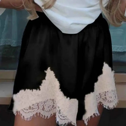 Women Y2K Silk Lace Trim Shorts Pajama Micro Mini Slip Boxer Lounge Low Rise Bottoms Streetwear