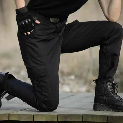 Black Utility Cargo Sweatpants With Multiple Pockets Durable Work Trousers For Outdoor Sports And Daily Casual Wear