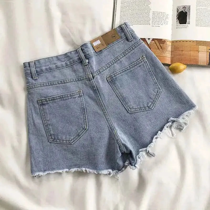 Lucyever Summer Denim Shorts Women Korean Fashion Ripped High Waist Wide Leg Casual Streetwear Jeans