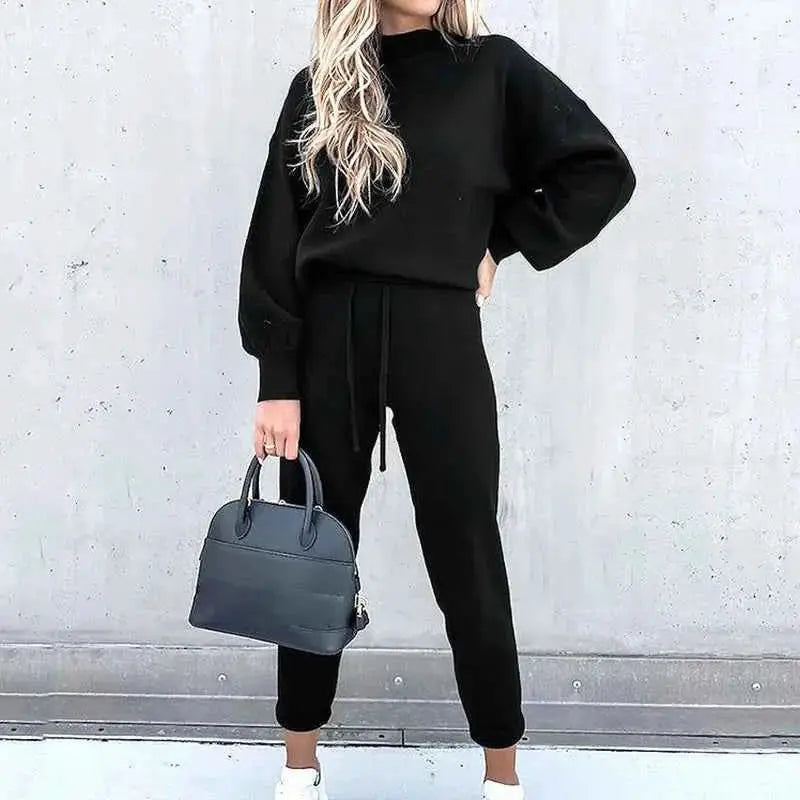 Women Fleece Lined Tracksuit Set High Collar Hoodie Sweatshirt Jogger Winter Sportswear TeenStylo