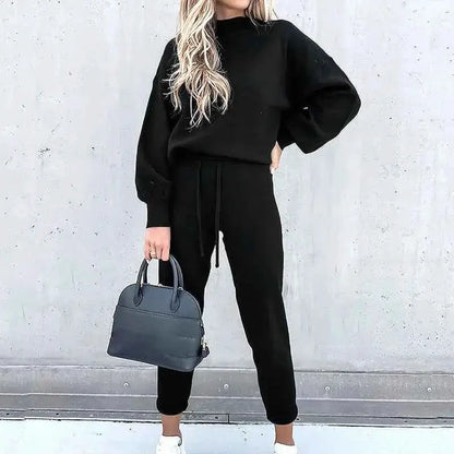 Women Fleece Lined Tracksuit Set High Collar Hoodie Sweatshirt Jogger Winter Sportswear TeenStylo