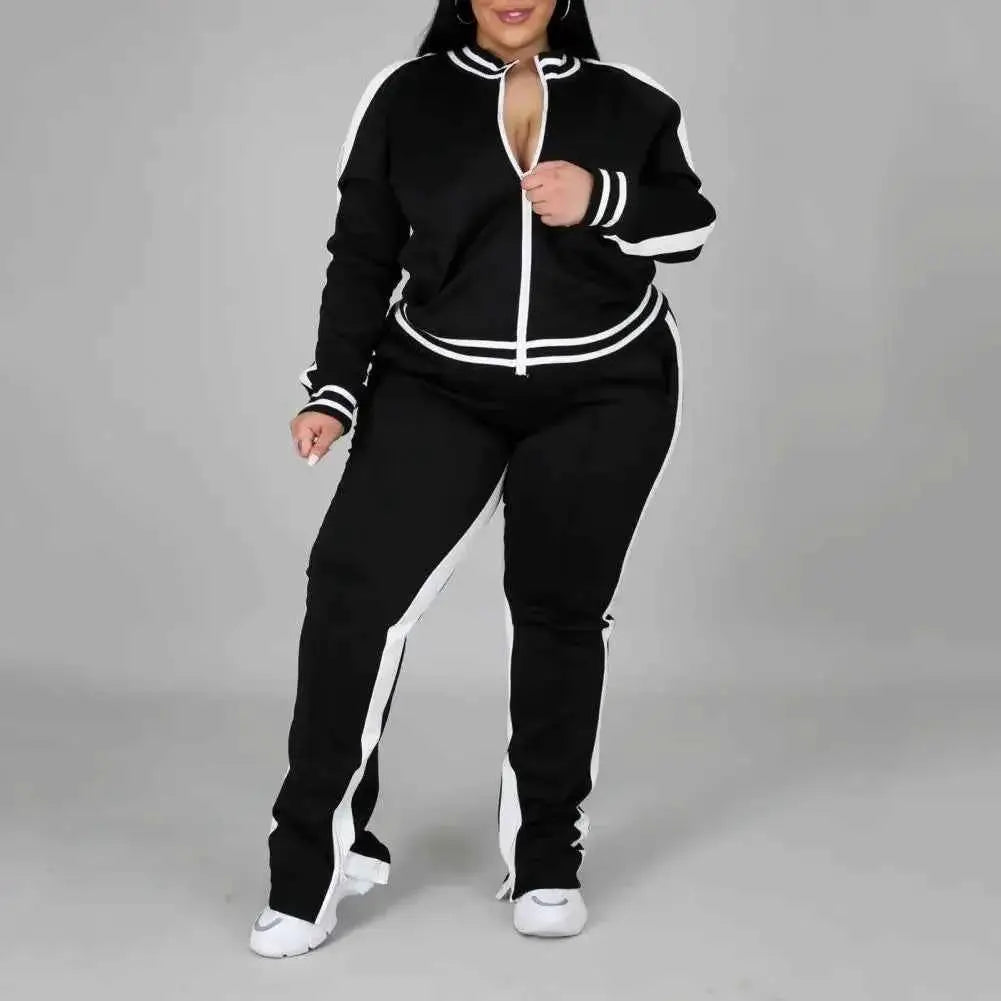Plus Size Women Tracksuit Set Zip Up Long Sleeve Jogging Suit With Trousers Loose Fit Two Piece Sportswear Casual Outfit