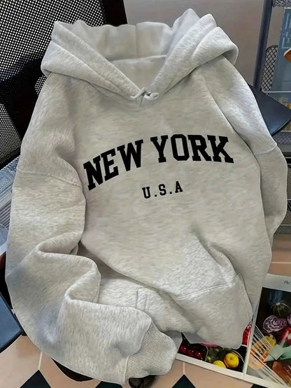 Relaxed Fit Women's Hoodie New York USA Lettering Pullover Sweatshirt Casual Hip Hop Harajuku Unisex