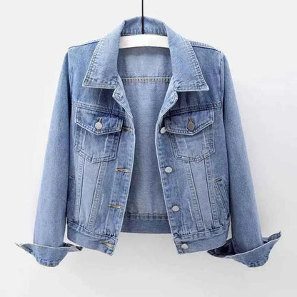 Women Denim Jacket Single Breasted Chest Flap Pocket Long Sleeve Slim Fit Retro Outerwear