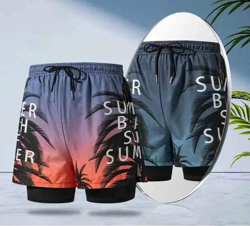 Mens Swim Trunks With Lining Anti Embarrassment Double Layer Beach Shorts Sizes L To 4XL