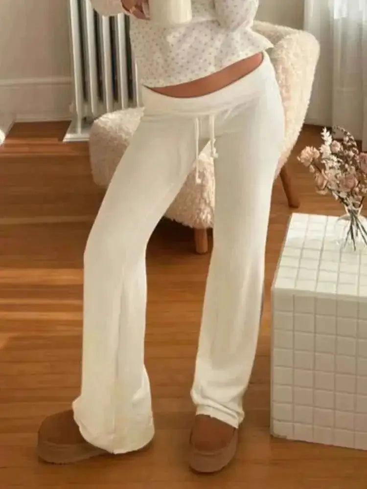 Women's Casual Solid Drawstring Floor Length Mid Waist Straight Leg Pants | TeenStylo — TeenStylo