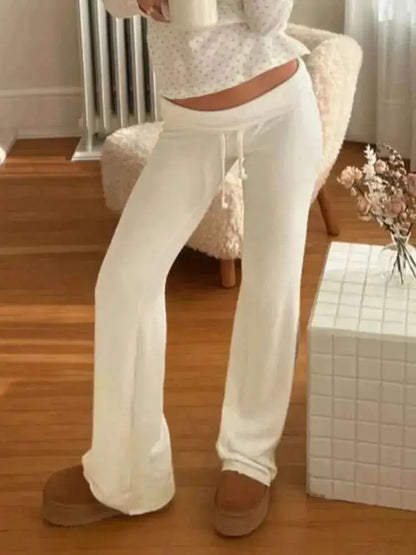 Women's Casual Solid Drawstring Floor Length Mid Waist Straight Leg Pants | TeenStylo — TeenStylo
