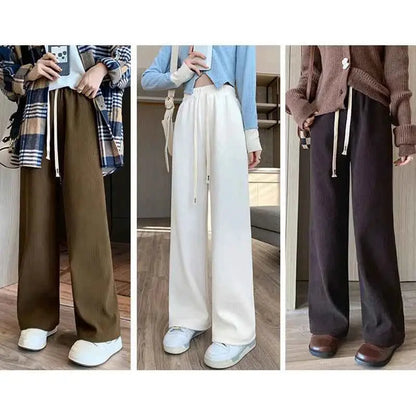 2024 Casual Women High Waist Wide Leg Thickened Long Pants for Autumn and Winter Trousers