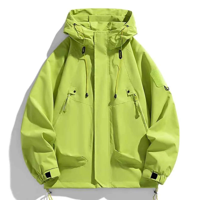 Men's Windbreaker Hooded Jacket Waterproof Softshell Zipper Coat Cargo Pockets Black For Outdoor Hiking Camping