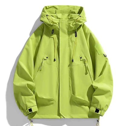 Men's Windbreaker Hooded Jacket Waterproof Softshell Zipper Coat Cargo Pockets Black For Outdoor Hiking Camping