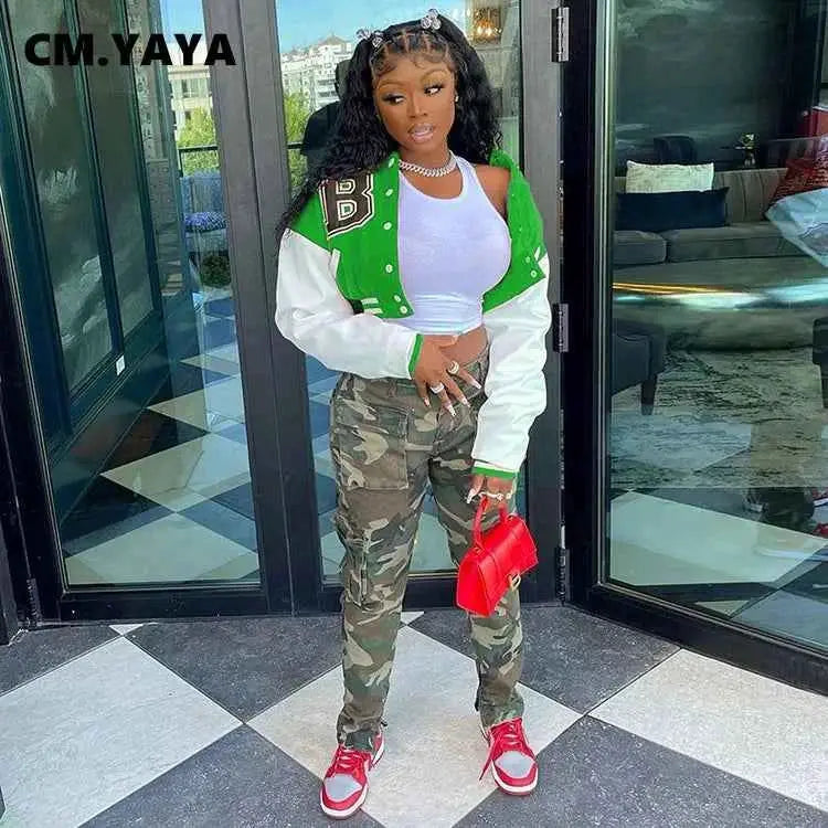 CM YAYA Letter B Baseball Womens Tracksuit Two Piece Jacket And Sweatpants Set Outfit