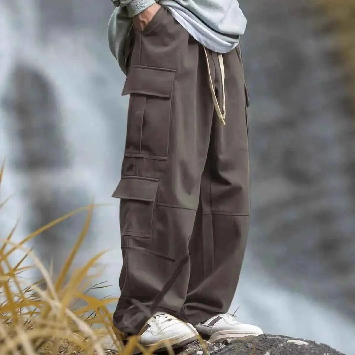 Men Cargo Pants With Patch Pockets Multi Pocket Outdoor Utility Baggy Work Urban Trousers