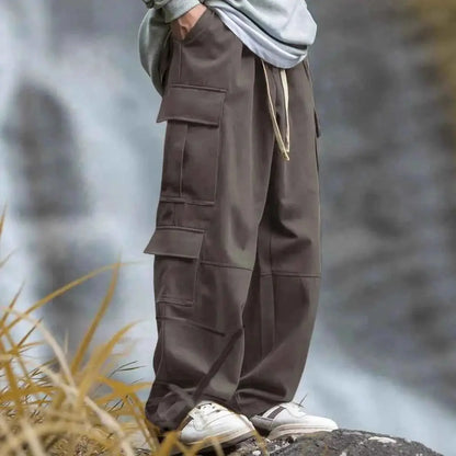 Men Cargo Pants With Patch Pockets Multi Pocket Outdoor Utility Baggy Work Urban Trousers