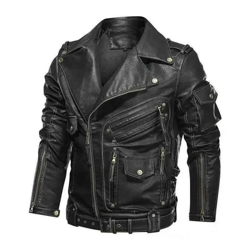 Winter Mens PU Leather Motorcycle Jacket With Zipper Pockets Fashion Coat For Men Premium Quality