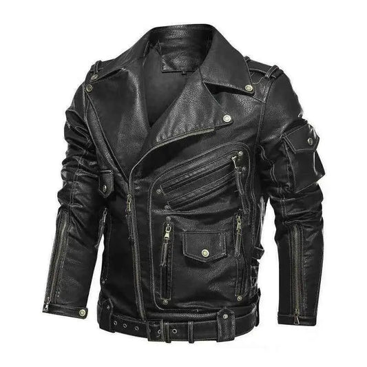 Winter Mens PU Leather Motorcycle Jacket With Zipper Pockets Fashion Coat For Men Premium Quality