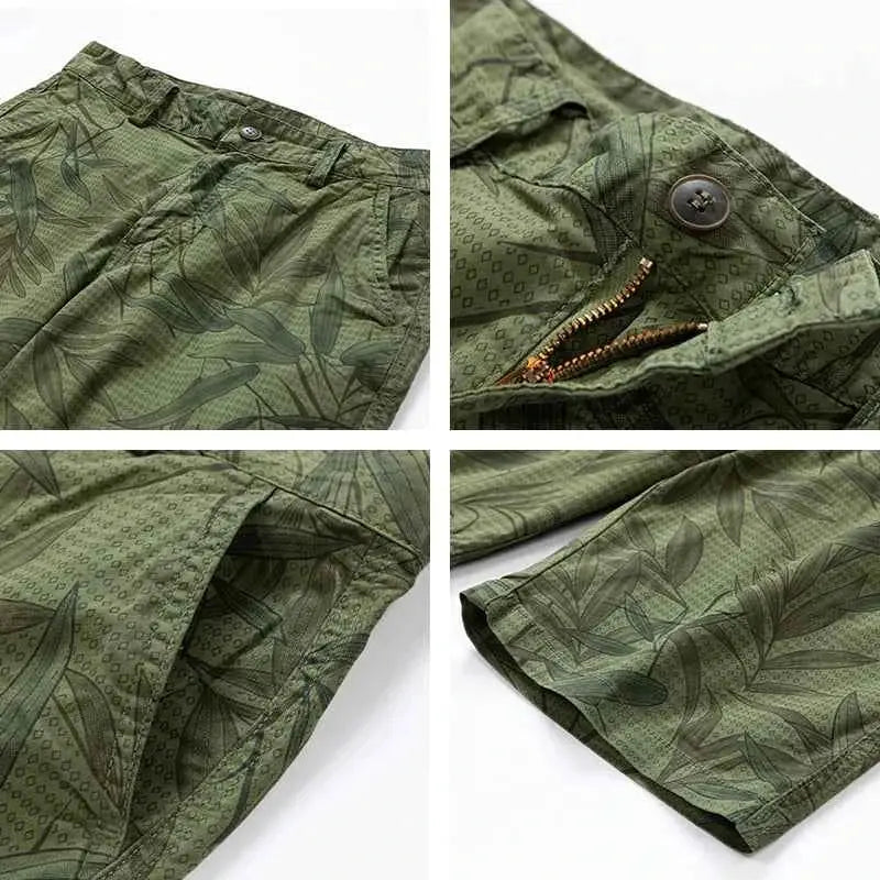 Mens Summer Casual Cargo Shorts Camouflage Cotton Twill With Pockets Jogger Style Vintage
