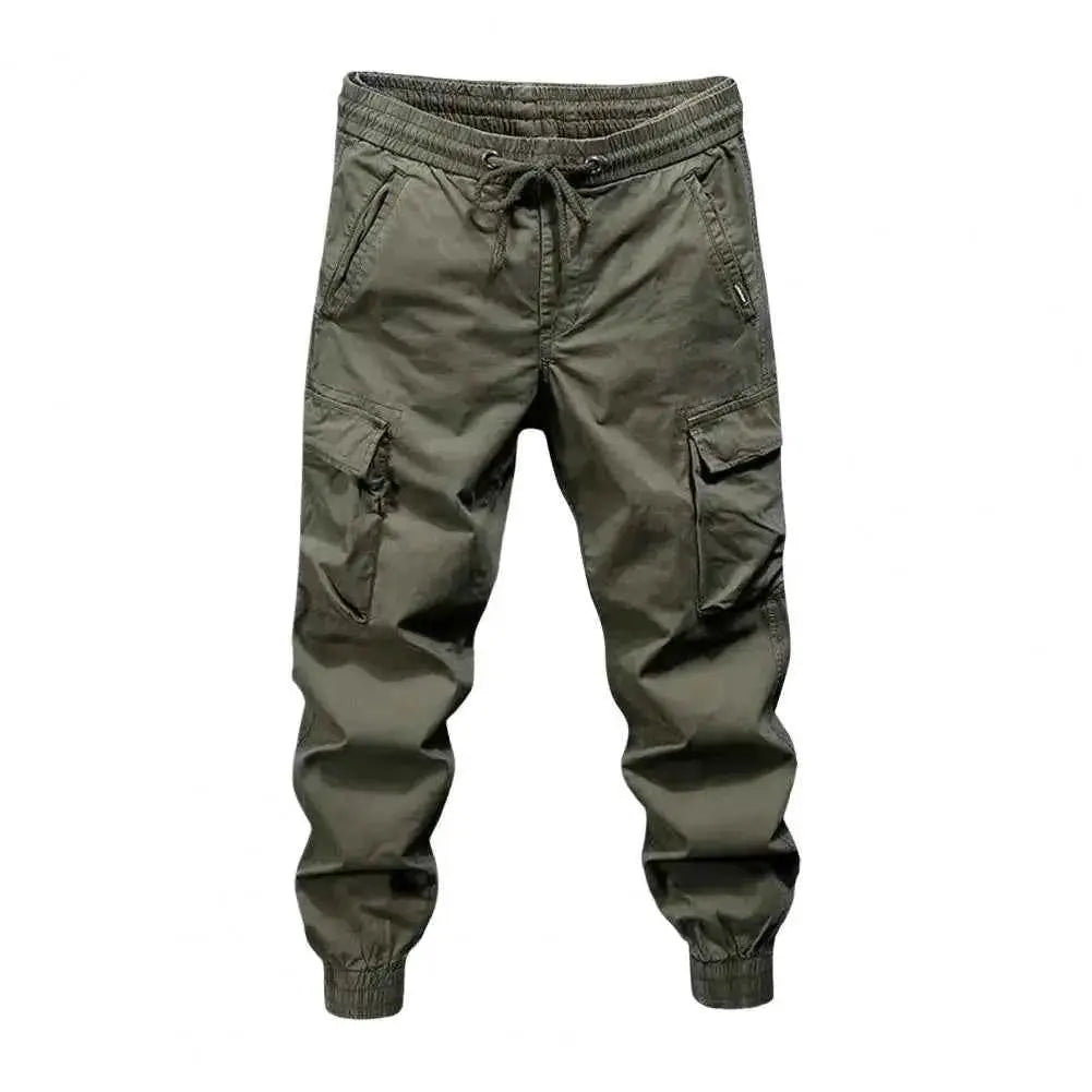 Men's Cargo Pants With Multiple Pockets Streetwear Joggers Elastic Drawstring Waist Full Length Plus Size Trousers