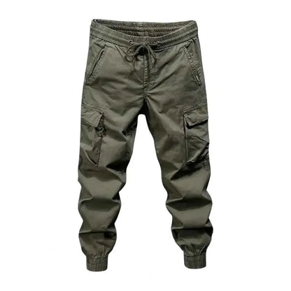 Men's Cargo Pants With Multiple Pockets Streetwear Joggers Elastic Drawstring Waist Full Length Plus Size Trousers