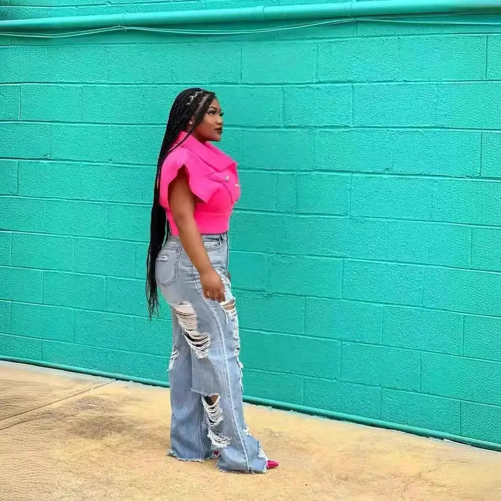 Women's Jeans Long Pants With Elegant Splice Detail For Modern Chic Look TeenStylo