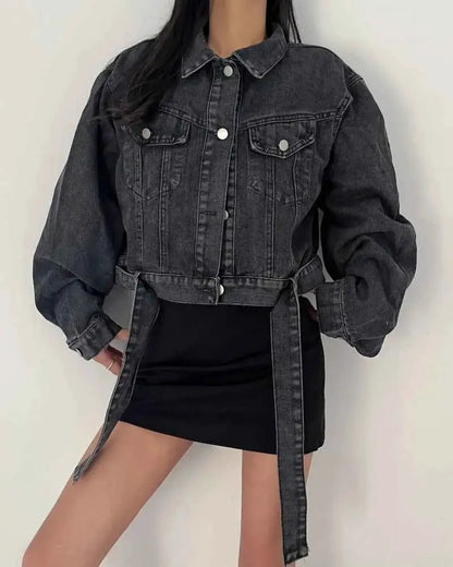 Two Colors Womens Casual Denim Jacket 2025 Spring Long Sleeve Cropped Streetwear For Women And Girls