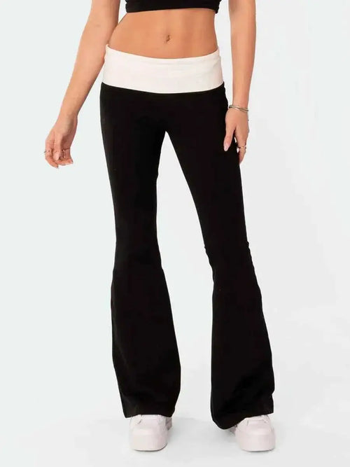 Women Flared Bootcut Elastic Waist Contrast Color Streetwear Style Pants | TeenStylo — TeenStylo