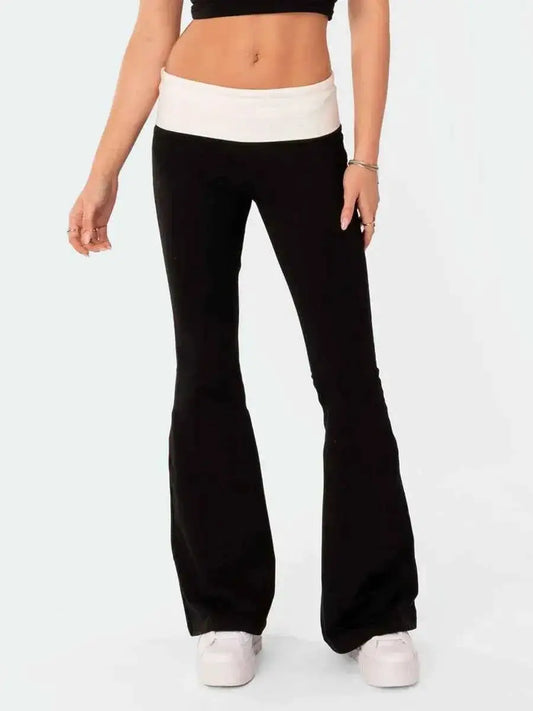 Women Flared Bootcut Elastic Waist Contrast Color Streetwear Style Pants | TeenStylo — TeenStylo