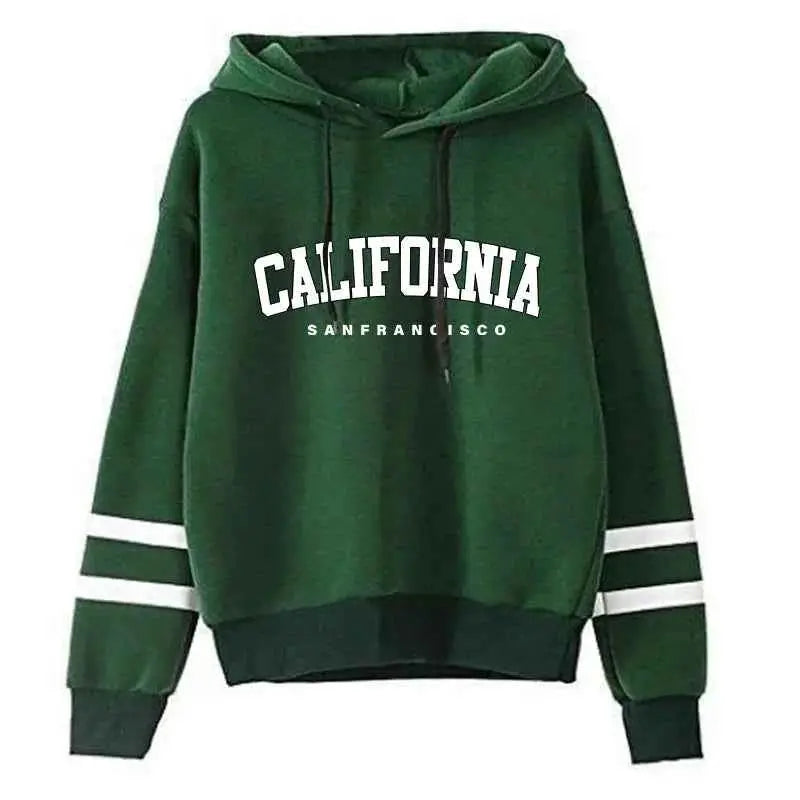California Womens Tracksuit Set Casual Striped Hooded Sweatshirt and Pants Versatile Streetwear S to 3XL