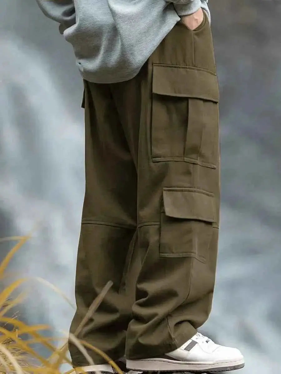 Men Cargo Pants With Patch Pockets Multi Pocket Outdoor Utility Baggy Work Urban Trousers
