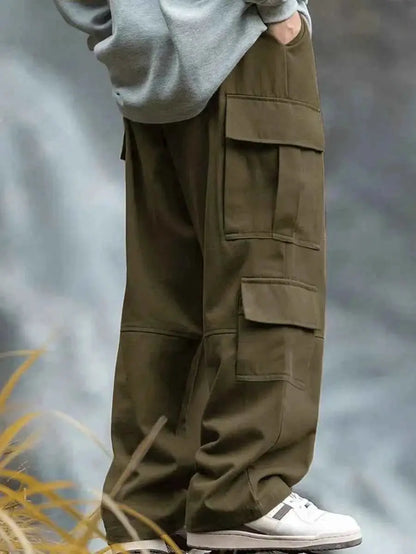 Men Cargo Pants With Patch Pockets Multi Pocket Outdoor Utility Baggy Work Urban Trousers