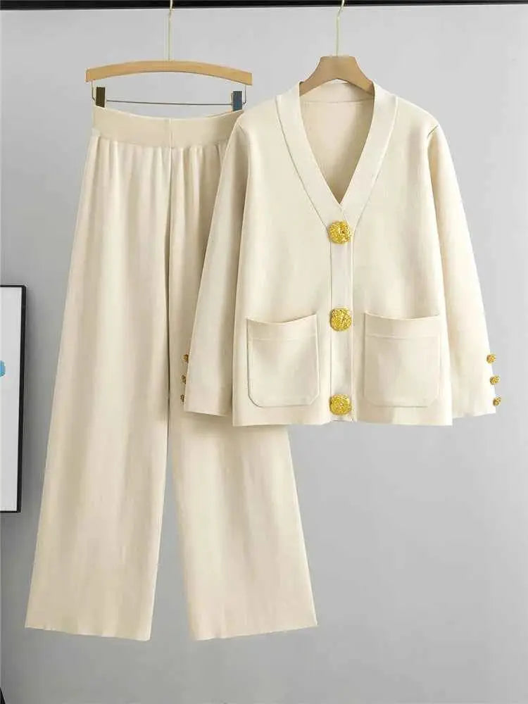 Autumn Winter Womens Knit 2 Piece Set Coat And Pants For Women Warm Cozy Style Chic