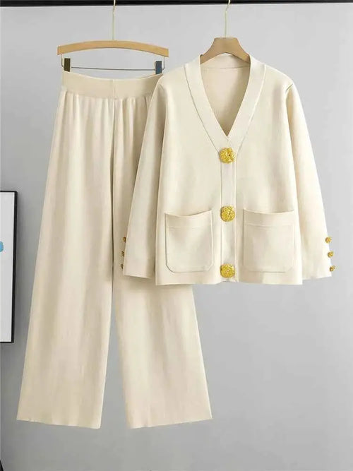 Autumn Winter Womens Knit 2 Piece Set Coat And Pants For Women Warm Cozy Style Chic