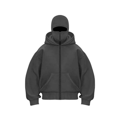 Vintage Hooded Mask Hoodie For Men And Women Harajuku Hip Hop Rock Gothic Fashion Loose Fit Zip Sweatshirt