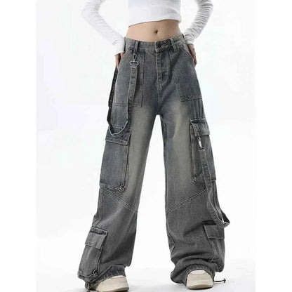 Women Vintage Blue Gothic Cargo Jeans For Everyday Streetwear By TeenStylo Premium Quality Classic Fit
