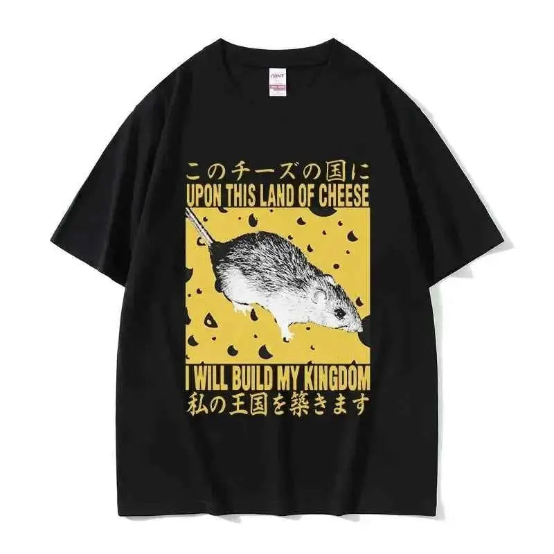 Lost In The Cheese Rat Print Meme T Shirt For Men Women Oversized Short Sleeve Streetwear Summer Tee Tops